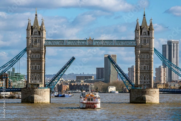 Fototapeta Tower Bridge Opening for a Boat on the River Thames