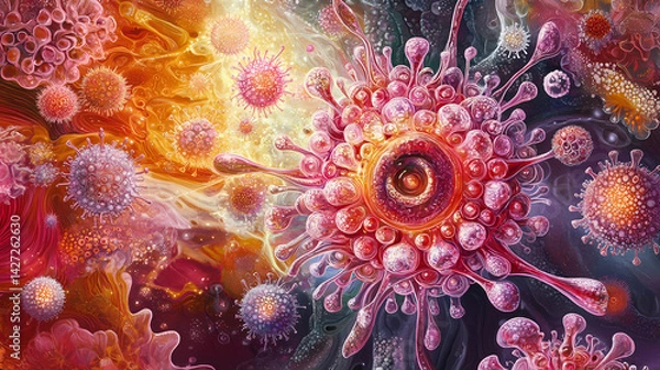 Obraz Virus illustration showcasing viral structure and details. Viral Bloom. Illustration