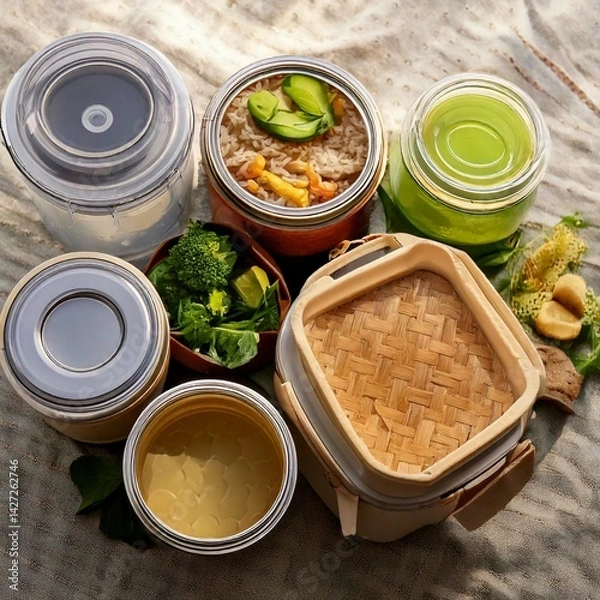 Fototapeta Reusable containers for food and drink