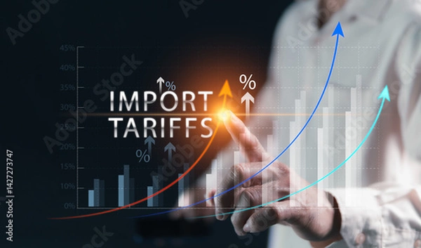 Fototapeta Graph Tariffs, US import taxes, building trade bargaining power, global trade wars by raising import taxes, and the direction of US tax hikes that affect economies and stock markets around the world.