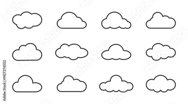 Fototapeta Clouds line icons set. Outline weather symbols.