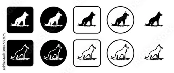 Fototapeta Icon set of wild wolf symbol. Filled, outline, black and white icons set, flat style.  Illustration on transparent background
