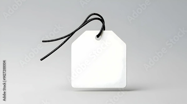 Fototapeta Blank White Rectangular Tag With Black String