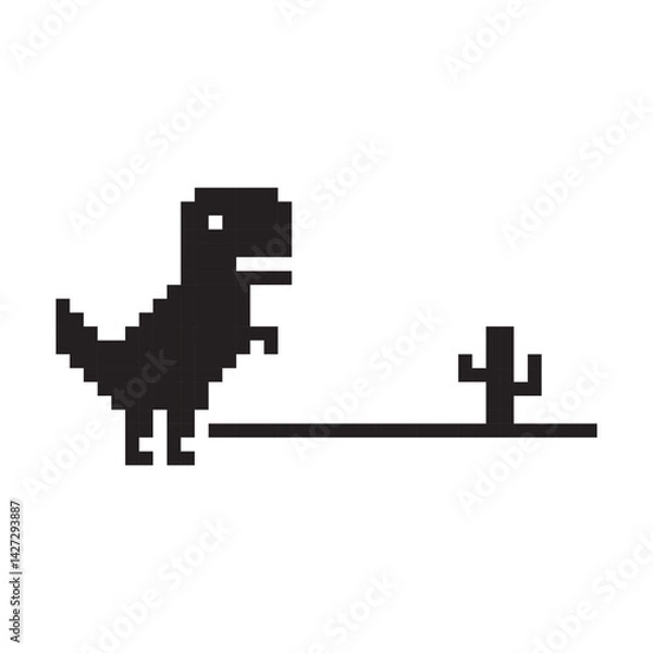 Obraz Pixel dinosaur icon. Retro dino symbol. Black vector graphic. Game pixel creature.