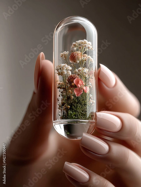 Obraz Une Bulle de Nature: Une Capsule Transparente Remplie de Vert et de Couleurs