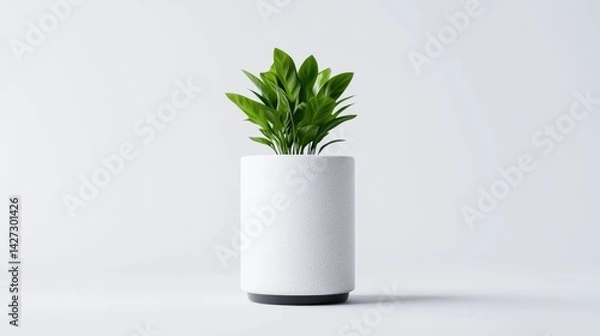 Fototapeta Modern minimalist plant pot with lush greenery