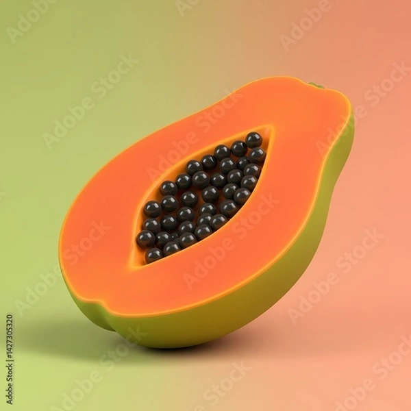 Fototapeta 3D Papaya with its seeds exposed, set against a gradient background.