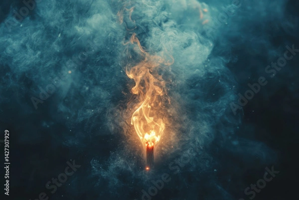 Obraz Single burning candle in dark room, casting warm glow amidst shadows, illuminating small area around it, creating cozy ambiance.