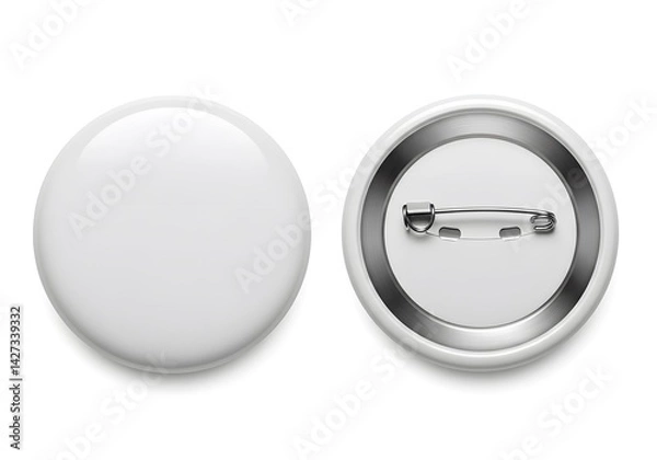 Fototapeta White blank pinback button mockup isolated product design elements