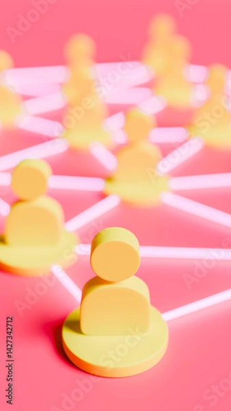 Obraz Yellow icons representing people communicating in a work network and communications, 3D illustration