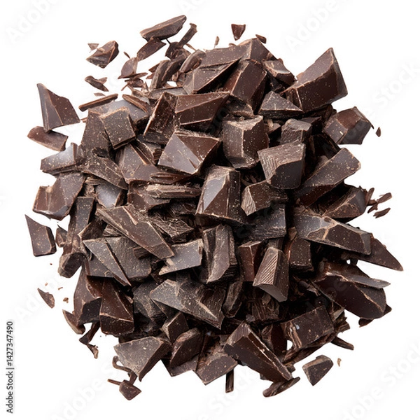 Obraz Pile chopped, milled dark chocolate isolated on white, top view --v 7.0