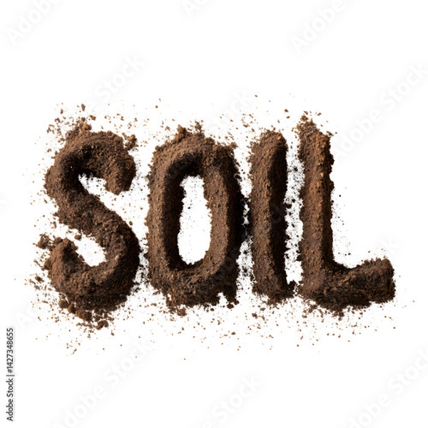 Obraz Pile of soil in shape word isolated on white, top view --v 7.0