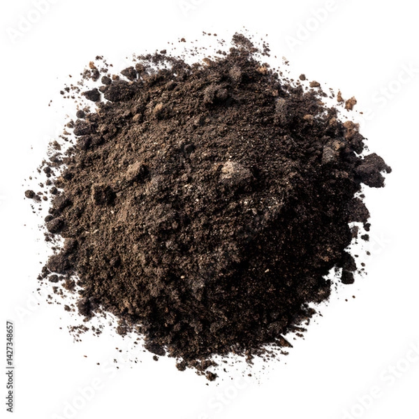 Fototapeta Pile of soil, dirt scattered isolated on white background and texture, top view --v 7.0