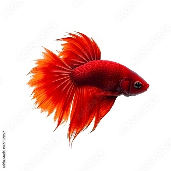 Obraz A bright orange goldfish swimming alone on a white background