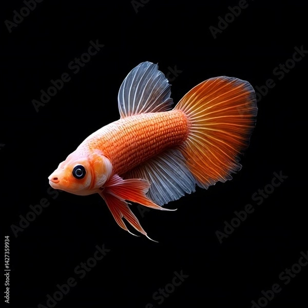 Obraz Siamese fighting fish and goldfish swimming isolated on black background