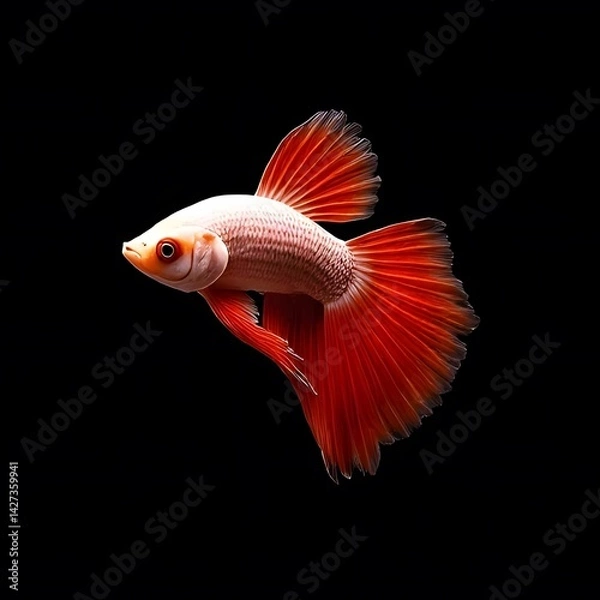 Obraz Siamese fighting fish and goldfish swimming isolated on black background