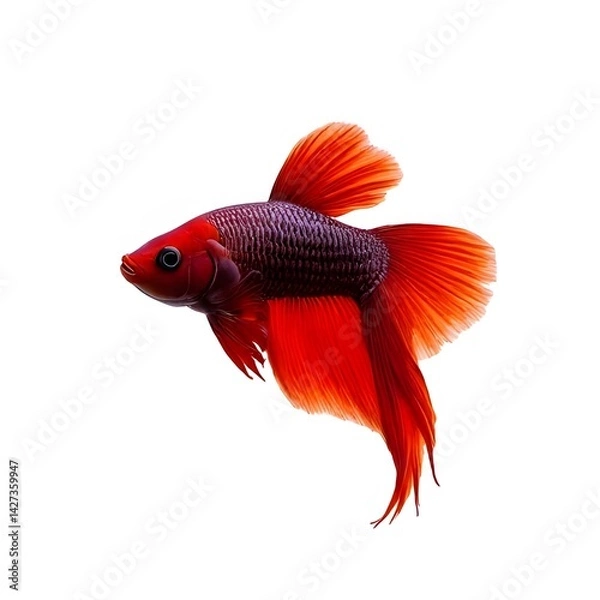 Obraz A bright orange goldfish swimming alone on a white background