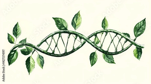Obraz Green dna strand with leaves; nature's code. Botanic Code. Illustration