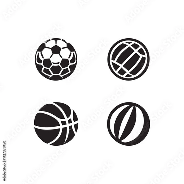 Fototapeta Ball Icon Set – Silhouette Vector Illustration of Sports and Game Balls