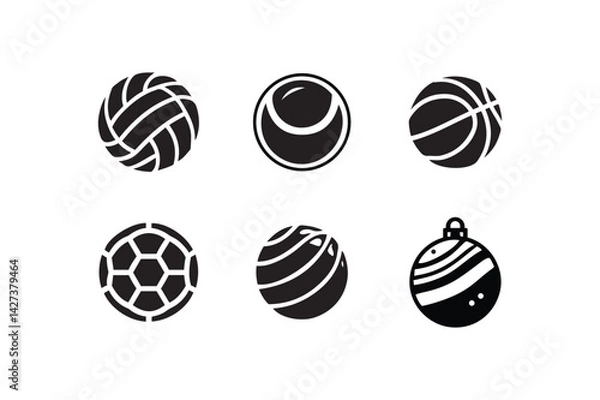 Fototapeta Ball Icon Set – Silhouette Vector Illustration of Sports and Game Balls
