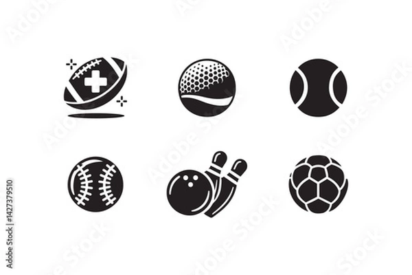 Fototapeta Ball Icon Set – Silhouette Vector Illustration of Sports and Game Balls