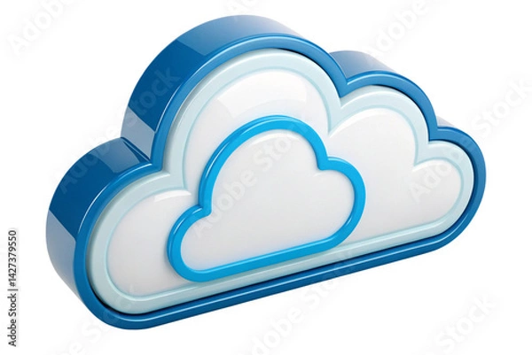 Obraz 3D Render of a Glossy Cloud Icon Blue and transparent , isolated on transparent background - generated by ai