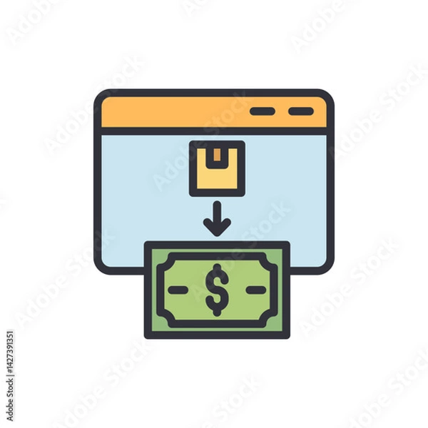 Fototapeta Cash on delivery colored icons, minimalist vector illustration ,simple transparent graphic element .Isolated on white background