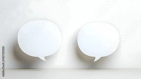 Fototapeta Two Empty White Speech Bubbles On Light Gray Background