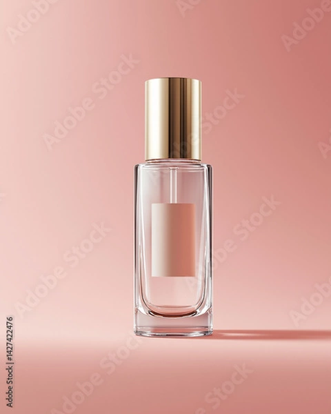 Fototapeta Elegant perfume bottle displayed against a soft pink backdrop, highlighting its modern design and simplicity for product marketing