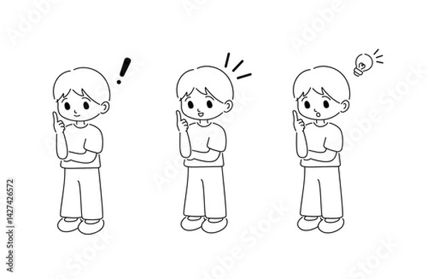 Obraz 男の子のひらめき全身ポーズ　白黒
