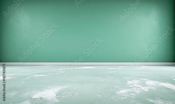 Fototapeta Empty Green Wall and Floor Space for Interior Design Projects, Minimalist Background for Creative Spaces or Contemporary Art Displays