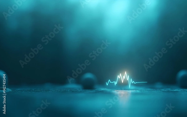 Fototapeta Futuristic digital visualization featuring abstract soundwave patterns amidst a serene blue background.