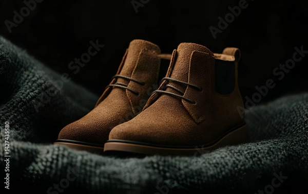 Fototapeta Stylish brown boots elegantly displayed on a textured background for fashion enthusiasts and trendsetters.