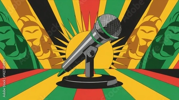 Obraz Sleek Silver Microphone with Vibrant Background in Bold Digital Illustration