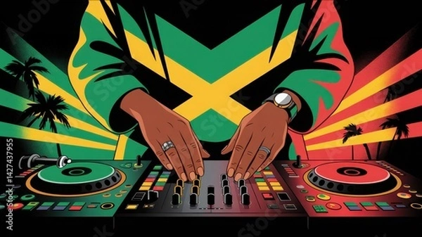 Obraz Vibrant Digital Illustration of DJ Mixing Music with Colorful Background