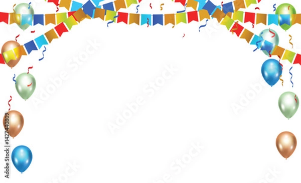 Fototapeta Happy birthday vector transparent background. colorful happy birthday border frame with confetti