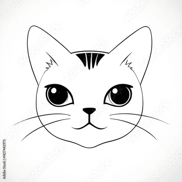 Obraz Whimsical Cat Head Drawing with Clean Shapes and Cute Friendly Features