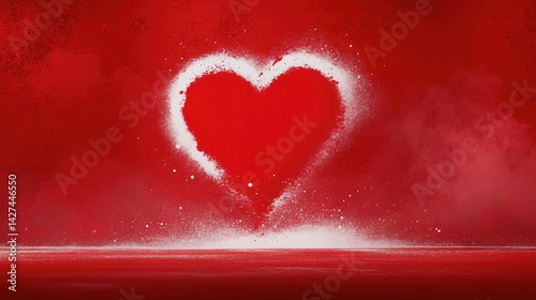 Fototapeta Bright painterly red heart on a vivid red background creating a bold and passionate visual representation of love