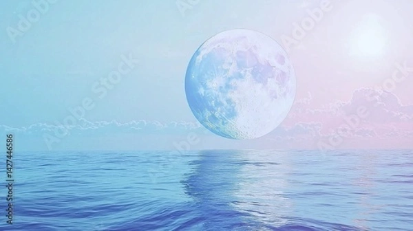 Fototapeta 湖面に映る月光：静寂な夜の幻想的な風景