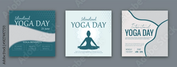 Fototapeta international yoga day social media poster template design with copy space, modern and minimal set of three banner