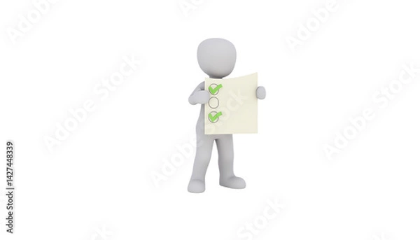 Fototapeta Character with checklist, white isolate background