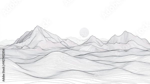 Obraz Abstract mountain range drawing, conveying serene landscape.