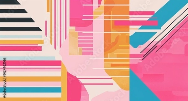 Obraz pink stripes retro magazine collage abstract pattern art design on plain white background illustration