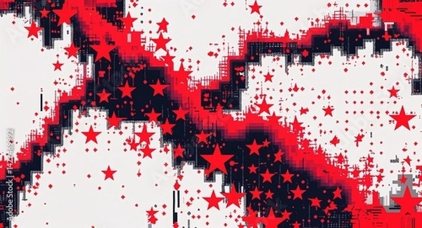 Obraz red stars digital glitch pixel abstract pattern art design on plain white background illustration