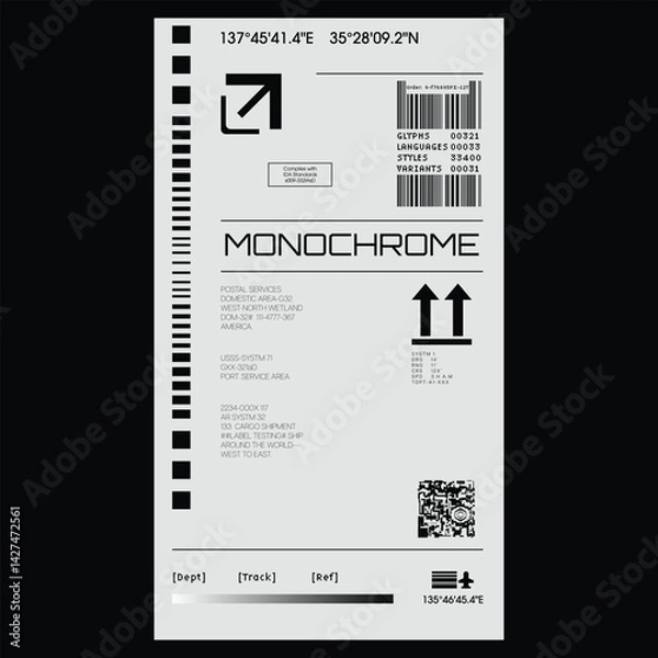 Fototapeta Label pack design. Vector graphic asset for streetwear design. Retro futuristic element in Y2K for apparel, clothing and poster design