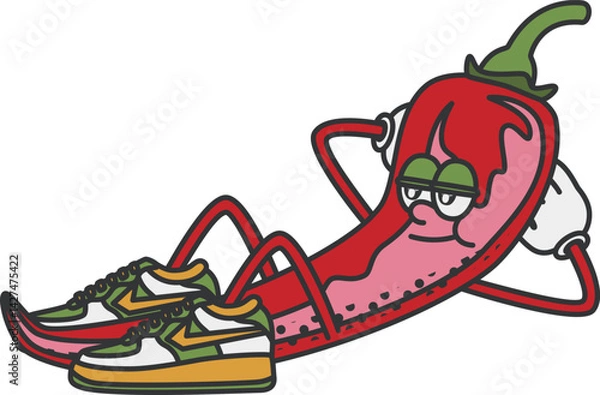 Fototapeta Retro and Cartoon Style Chilli Character Clipart