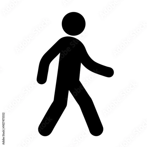 Fototapeta Simple Black Pictogram of a Walking Person Silhouette on a White Background