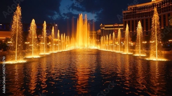 Fototapeta Illuminated Fountains at Night in Las Vegas