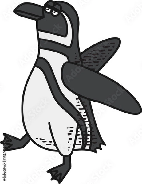 Fototapeta Retro and cartoon style penguin character illustration