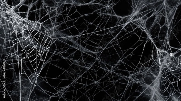 Obraz Intricate spiderweb network against a dark background.